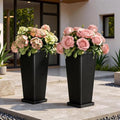 24" Tapered Tall Planters for Outdoor Plants with Tray&Shelf, Black by Diyfire