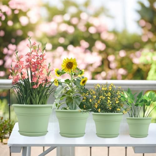 Pottiffe Plant-Pots-Planters-Indoor-Outdoor, 13 inch 4 Pack Green - Image 5
