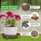 20" Metal Plant Caddy, Heavy Duty Planter Pot Mover with Iron Lockable Wheels and Drain Hole, Large Rolling Dolly Planter Caddy Flower Pot Indoor and Outdoor Flowerpot Tray (1pcs) - Image 2