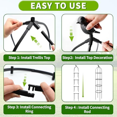 4-Pack 6FT Garden Obelisk Trellis for Climbing Plants,Adjustable 4-Tier Metal Plant Support,Rustproof Outdoor Plant Tower with 3 Decorative Tops for Roses,Tomatoes,Clematis & Vines,Black - Image 4