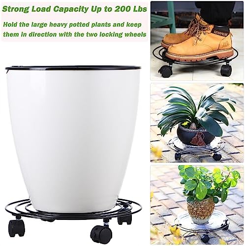 8 Packs Large Metal Plant Caddy with Wheels 13" and 11.8" Heavy-Duty Wrought Iron Rolling Plant Stands with Casters Plant Dolly Plant Roller Base Indoor and Outdoor Plant Pot Movers Planter Rollers - Image 6