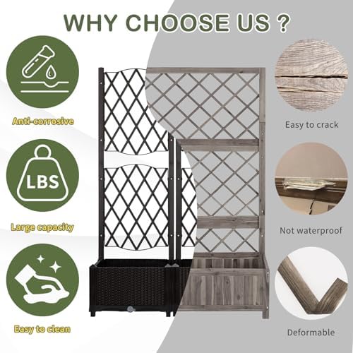 Planter Box Trellis,Large Outdoor Plastic Raised Garden Bed with Drain Plug for Climbing Plants,Elevated Planter Box with Legs,Outdoor Standing Flower Beds for Patio Vegetable Herb - Image 3