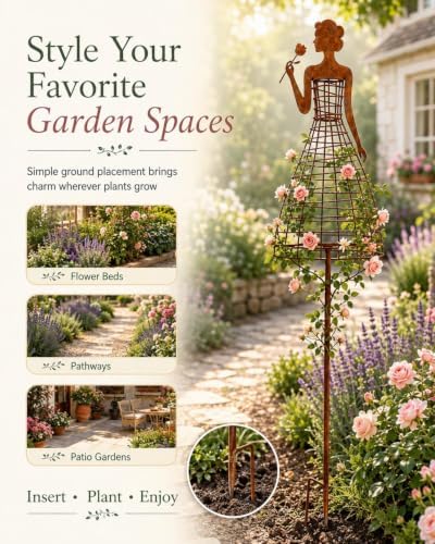 Vintage Lady Garden Trellis Stake Metal Climbing Plant Support - Image 6
