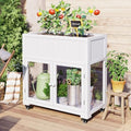 Wooden Cold Frame Greenhouse with Wheels, Garden Shed for Plants, Compact 2 Doors Greenhouse Cabinet, Flower Plant Cabinet with Raised Bed, White 35.4''x17.7''x37.4'' by Htftmy