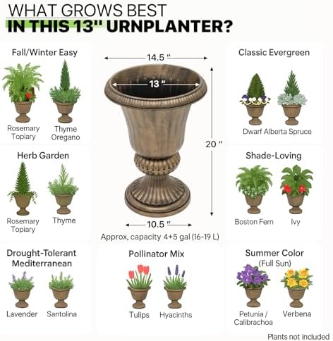 Magshion 20" Urn Planters for Outdoor Plants, Set of 2, Antique Brass - Image 7