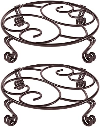 Yimobra 2 Pack Plant Stand for Flower Pot Heavy Duty Potted Holder Indoor Outdoor Metal Rustproof Iron Garden Container Round Supports Rack for Planter Bronze, Brown,11.8 Inches by Yimobra