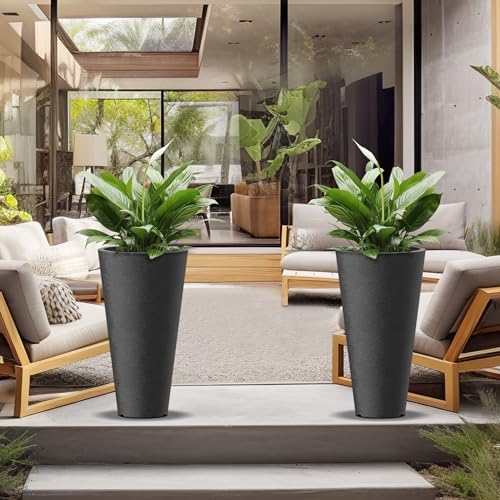 Kante Set of 2 Black Plastic Round Planters 29" Tall Home & Outdoor - Image 6