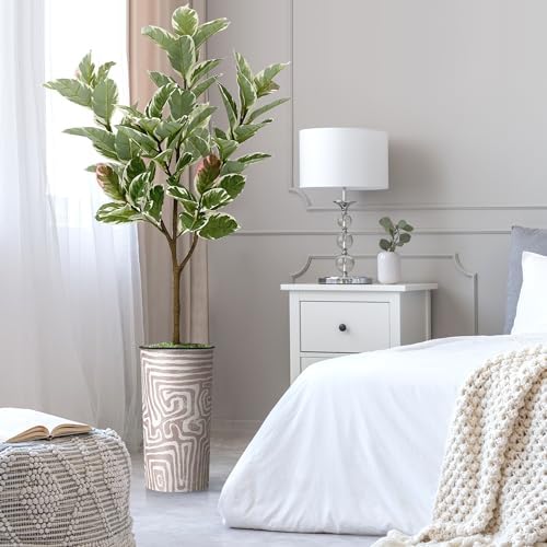 Artificial Tree in Geometric Pattern Planter, Fake Rubber Silk Tree for Indoor and Outdoor Home Decoration - 70" Overall Tall (Plant Pot Plus Tree) - Image 3