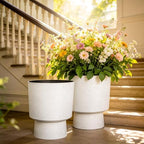 Autodaya 16.75" Urn-Style Planters Set of 2, White Terrazzo Pedestal - Image 4