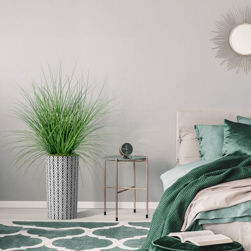Artificial Tree in Black and White Geometric Planter, Fake Onion Grass Silk Tree for Indoor and Outdoor Home Decoration - 55" Overall Tall (Plant Pot Plus Tree) - Image 5
