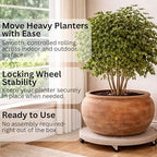 DeVaultEnterprises 16" Rolling Plant Caddy with Wheels, Heavy Duty Plant Pot Stand with Casters & Locking Wheel, Indoor Outdoor Planter Base for Pots, Round Plant Tray, Terracotta, Supports 500 lbs - Image 4