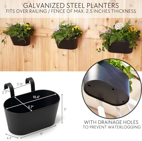 KIBAGA Beautiful Hanging Flower Pots for Outside Railing Or Fence - Stylish Set of 3 Outdoor Planters for Any Balcony, Porch or Deck - Window Planter Boxes are Perfect for Your Flowers - Image 3