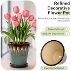 6.6 Inch Ceramic Planters with Drainage Hole and Saucer,Indoor Outdoor Large Flower Pots, Garden Pot for Plant Lovers (Drip Blue) - Image 3