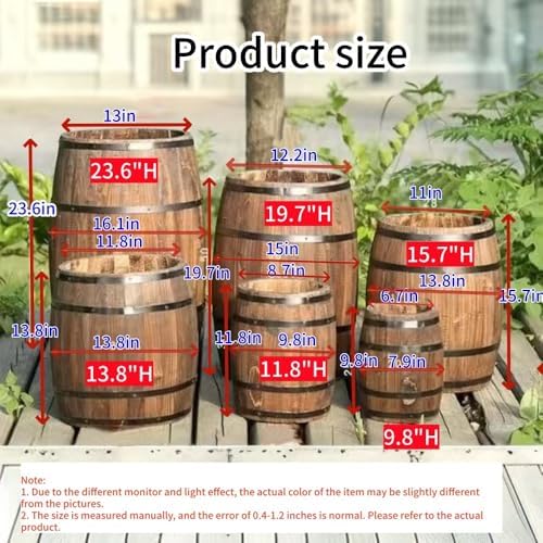 Rustic Wooden Wine Barrel Planter, Creative Barrel Flower Pot for Balcony, Garden, Patio, Home Décor(11.8" H) - Image 2