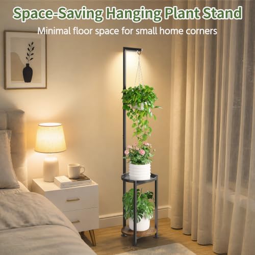 LASZOLA Hanging Plant Stand Shelf Indoor Tall with Light, 2 Tier Black - Image 5