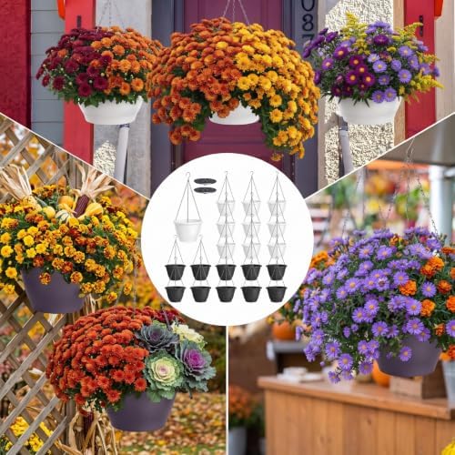 20 Pcs 10 Inch Plastic Hanging Planter Bulk Self Watering Hanging Baskets for Plants with Holes and Chain Plant Pot Outdoor Indoor Planter for Garden, Balcony, Porch, Patio Decor - Image 6