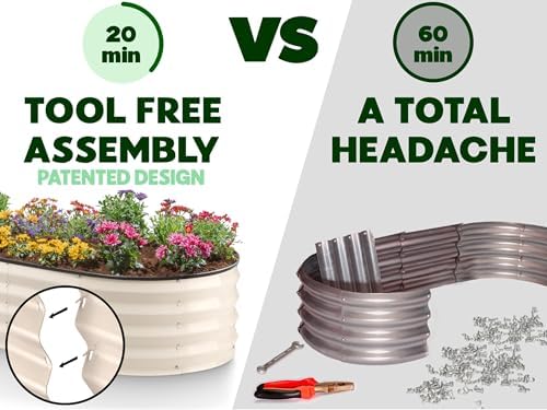 Plant & Plot Galvanized Raised Garden Beds Outdoor // 4×2×1 ft (2-Pack) Planter Raised Beds for Gardening, Vegetables, Flowers // Large Metal Garden Box (White) // Patented Tool-Free Design - Image 2