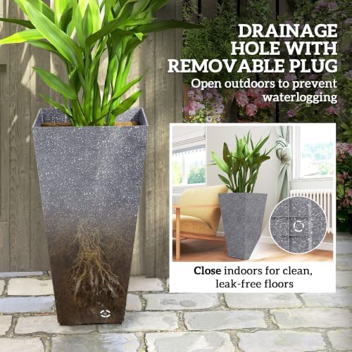 Outsunny 28 Inch Tall Planters for Outdoor Plants Plastic Flower Pots Gray - Image 7