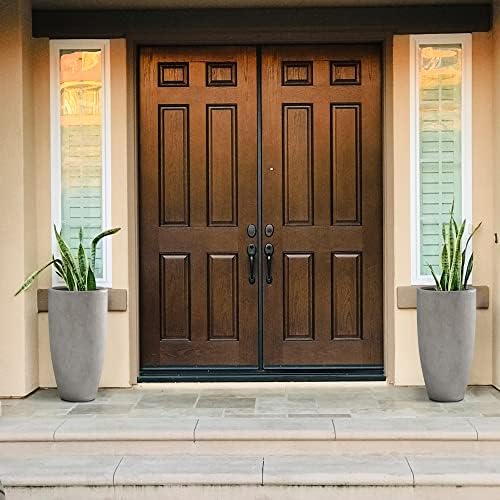 Kante 23.6" H Natural Concrete Tall Planters Two Pack, Large Outdoor Indoor Garden Plant Pots with Drainage Hole and Rubber Plug, Modern Decor for Home and Garden - Image 2