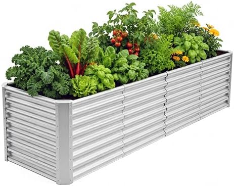 8x2x2ft Raised Garden Bed Kit, Galvanized Planter Garden Boxes Outdoor, Metal Raised Garden Beds for Vegetables,Fruits, Flower,Silver by kingddeergardenbed