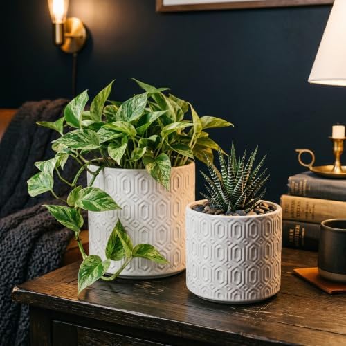 Patio Home Decor Planter, Ceramic Planter Pots with Geometric Design - Image 5