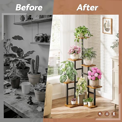 6 Tier Corner Plant Stand Indoor Wood Metal Plant Shelf Outdoor - Image 7
