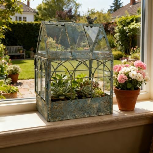 Large House Shape Glass Terrarium with Lid, Geometric Greenhouse - Style Planter for Ferns, Succulents, Air Plants, Handmade Indoor Tabletop Decor (Terrarium Only) - Image 3