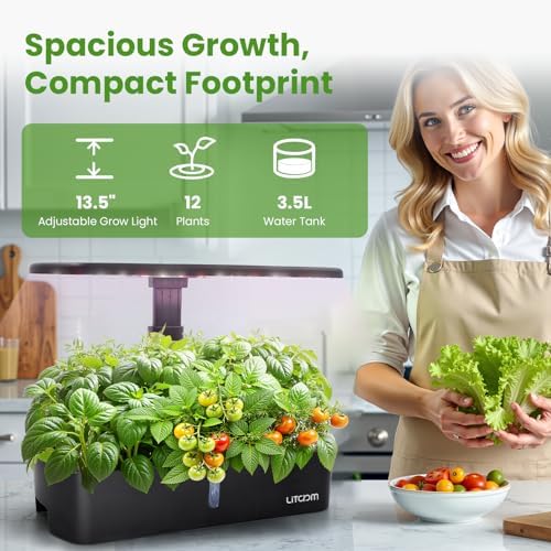 litokam 12-Pod Hydroponics Growing System Kit with LED Grow Light, 24W 3.5L Indoor Herb Garden Planter with Quiet Water Pump, 24H Timer 2 Grow Modes Hydroponics Garden for Home Kitchen Office Gifts - Image 4