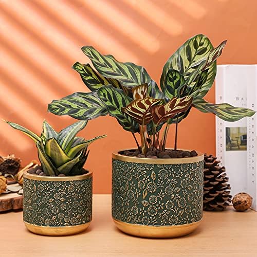 6 +4.4 Inch Cement Planter Decorative Pots with Drainage Hole for All House Plants, Succulents, Flowers, and Cactus (Green) - Image 4