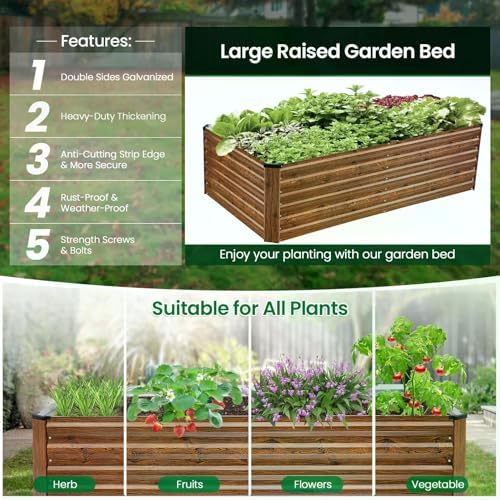 SEJOV 6x3x2ft Raised Garden Bed Kit, Galvanized Planter Raised Garden Boxes Outdoor, Deep Root Raised Planter w/Anti Cutting Strip, Large Metal Raised Garden Bed for Vegetables Flowers Herbs, Brown - Image 3