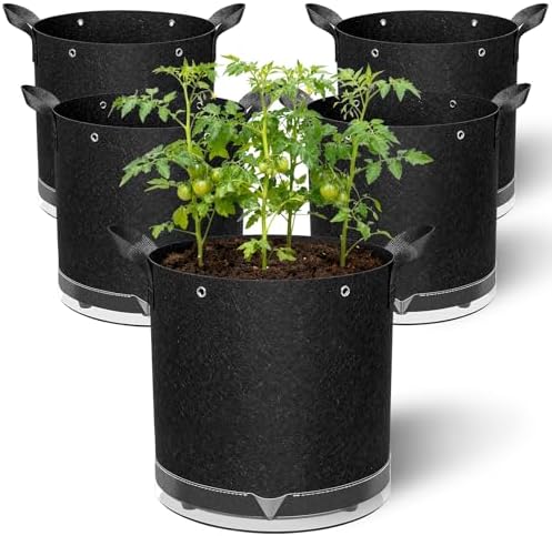 5 Pack 7 Gallon Self-Watering Grow Bags with Reservoir and Support Rings by Unknown