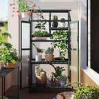 Portable Wooden Greenhouse Cold Frame with Wheels, Outdoor Mini Greenhouse Cabinet with Adjustable Shelves and Polycarbonate Panels,31.5x22.4x62 Inch Forest Green by Unknown
