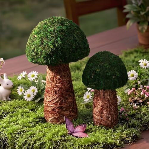 2 Pcs Artificial Moss Mushroom Enchanted Forest Table Decor, 7.8" and 11" by Unknown
