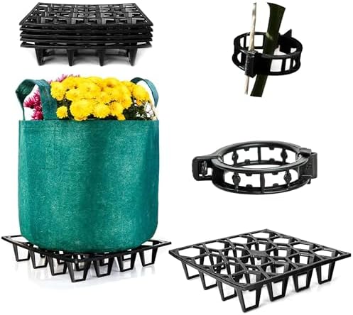 Plant Riser – Pot Spacer for Grow Bags, Planters & Containers – UV-Resistant Drainage Tray for Airflow, Root Health & Cleaner Surfaces (Standard Black W/ 50 clips, 5 Pack) by CANNRISE