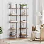 HOOBRO DIY Ladder Shelf, 5-Tier Wooden Wall Mounted Bookshelf, Narrow Bookcase, Display Shelf, Storage Rack, Plant Stand, for Living Room, Bedroom, Study, Balcony, Rustic Brown and Black BF531CJ01 - Image 4