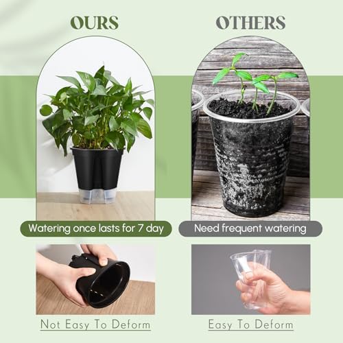 Wonderjune Self Watering Planter, 4.72'', 5.91'', 7.09'', Black, 9 Pcs - Image 5