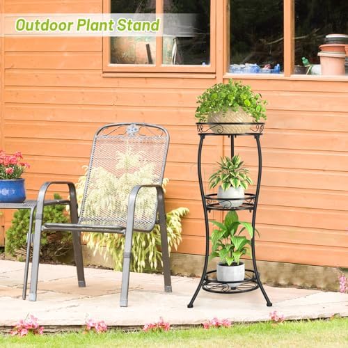 KMOTASUO 3 Tier Metal Plant Stand Tall for Indoor Outdoor Corner, Modern Black - Image 4