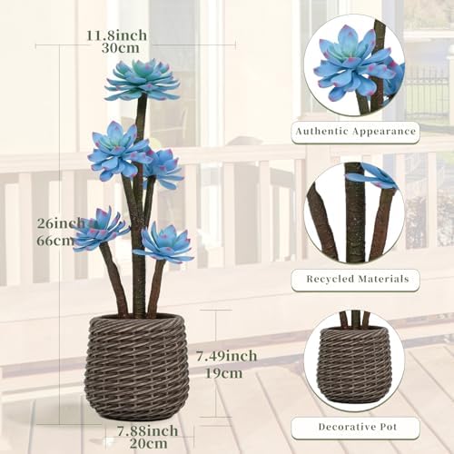 Artificial Succulents Plants 2ft, Blue Fake Cactus Plant with Brown Pot, Large Faux Floor Plant UV-Resistant for Home Office Hotel Patio Balcony or Garden Indoor Outdoor Desert Decor - Image 4