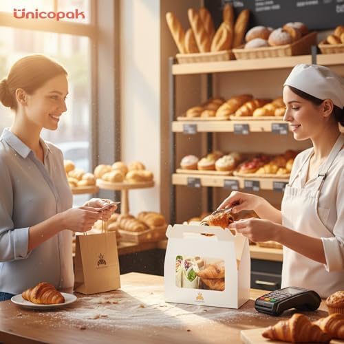 UnicoPak 30 Pack 9x6x6 White Bakery Boxes with Window, Large Gable Boxes for Lunch, Treats, Cookies, Pastries, Cardboard Gift Boxes for Christmas, Holiday Presents, Auto-Popup Assembly - Image 5
