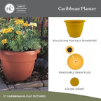 The HC Companies 10 Inch Caribbean Planter Pots with Drainage & Plug, Rolled Rim Plastic Planters for Indoor & Outdoor Plants, 2-Pack Decorative Flower Pots for Garden, Office & Home Decor, Honey - Image 2