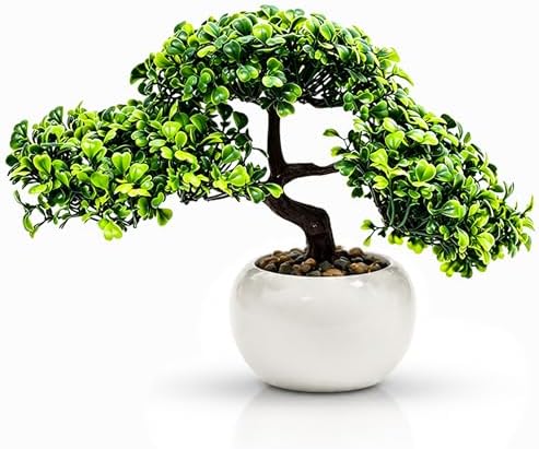 9.5 Inch Artificial Bonsai Tree with Ceramic Pot - Decorative Fake Plant for Home Office Living Room Window Sill, Fake Plants for Year-Round Decoration（White） by Unknown