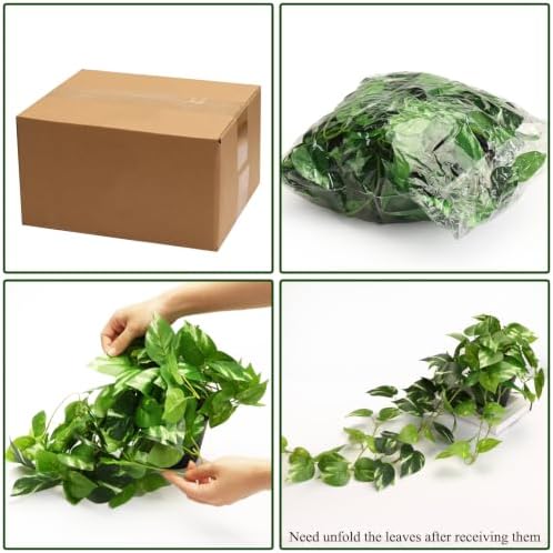 CEWOR Fake Pothos Hanging Plants, 33", Variegated, with Plastic Pot, for Home Office Indoor Decor, 2 Pack - Image 4