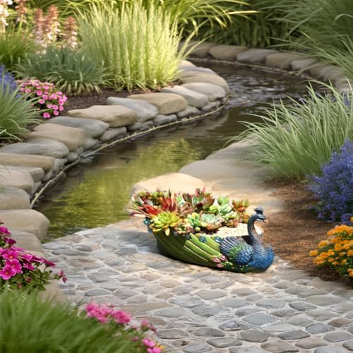 Gonetre Handmade Vintage Resin Peacock Planter Pot Decorative Flower Pot Container for Plants - Image 6