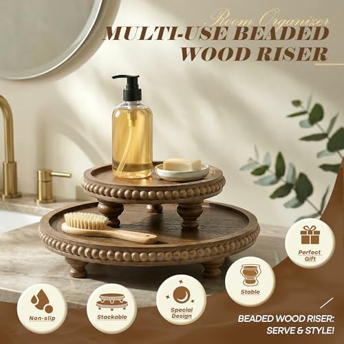 EOSAHR Round 2-Piece Display Risers, Farmhouse Display Stand, Brown - Image 3