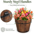3 Pcs Wooden Planter Barrel Set, Outdoor Flower Pots with Handle & Drainage Holes, Rustic Whiskey Barrel Planter for Plants, Herbs, Veggies, Indoor Outdoor Use - Image 5