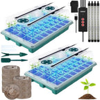 FillTouch 2 Packs 80 Cells Seed Starter Trays Kit with 4 Grow Light Seed Starter Kit Seedling Starter Trays with Humidity Dome and 80 Pcs Peat Pellet for Garden Seeds Propagation Seedlings by FillTouch