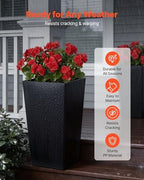 VEVOR Set of 2 Tall Planters for Outdoor Plants 22 inch, Black Tall Planter for Indoor Plants, Modern Planters for Front Porch Patio Balcony, Plant Container Flower Pots - Image 2