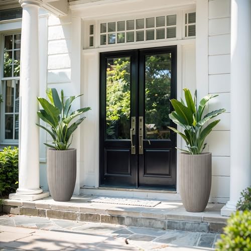 Kante 24 Inch Tall Concrete Planter, Outdoor Indoor Large Plant Pots with Drainage Hole and Rubber Plug for Home Garden Patio Porch Textured Weathered Concrete - Image 3