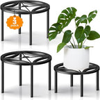TOSKING 3-Pack Small Metal Plant Stands, Geometric Pattern, 2 Sizes, Black by TOSKINGESSENCE