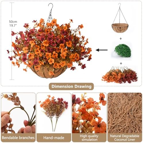 Artificial Fall Hanging Flowers Basket, UV Resistant Mums for Outdoors - Image 2